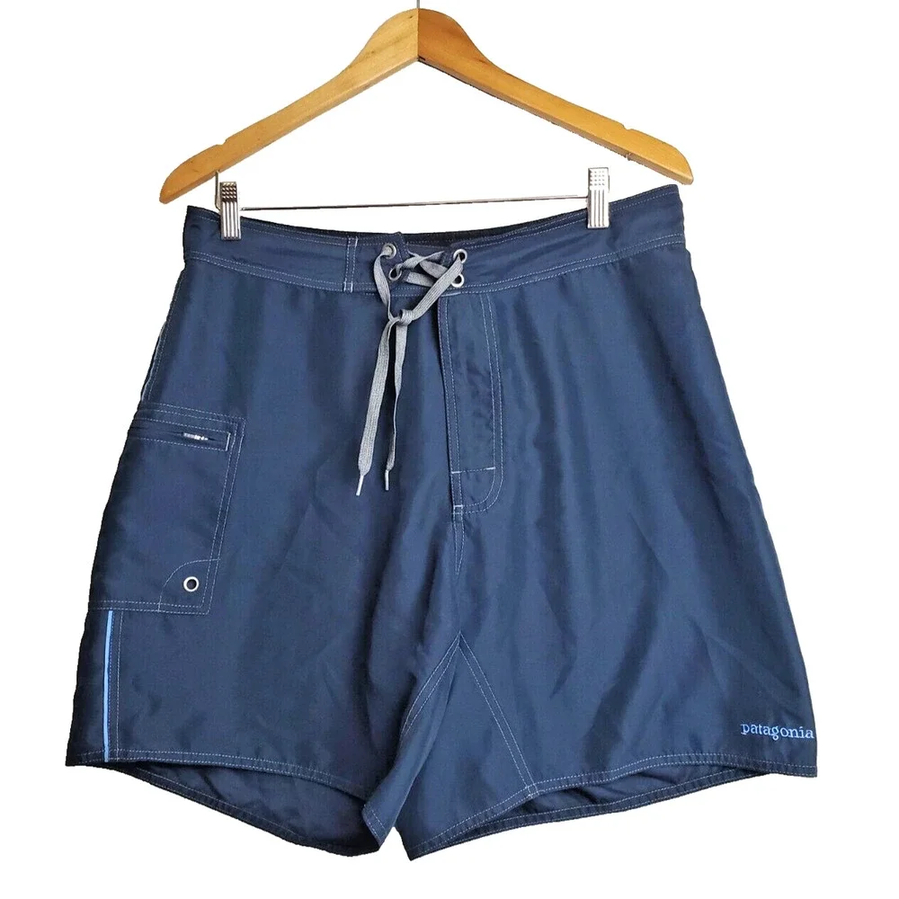 Patagonia Swim Trunks Mens‎ 34 Blue Board Shorts Pocket Surfing Swimwear